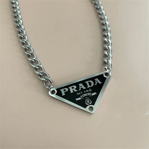 prada repurposed triangle charm necklace|Prada necklace triangle price.